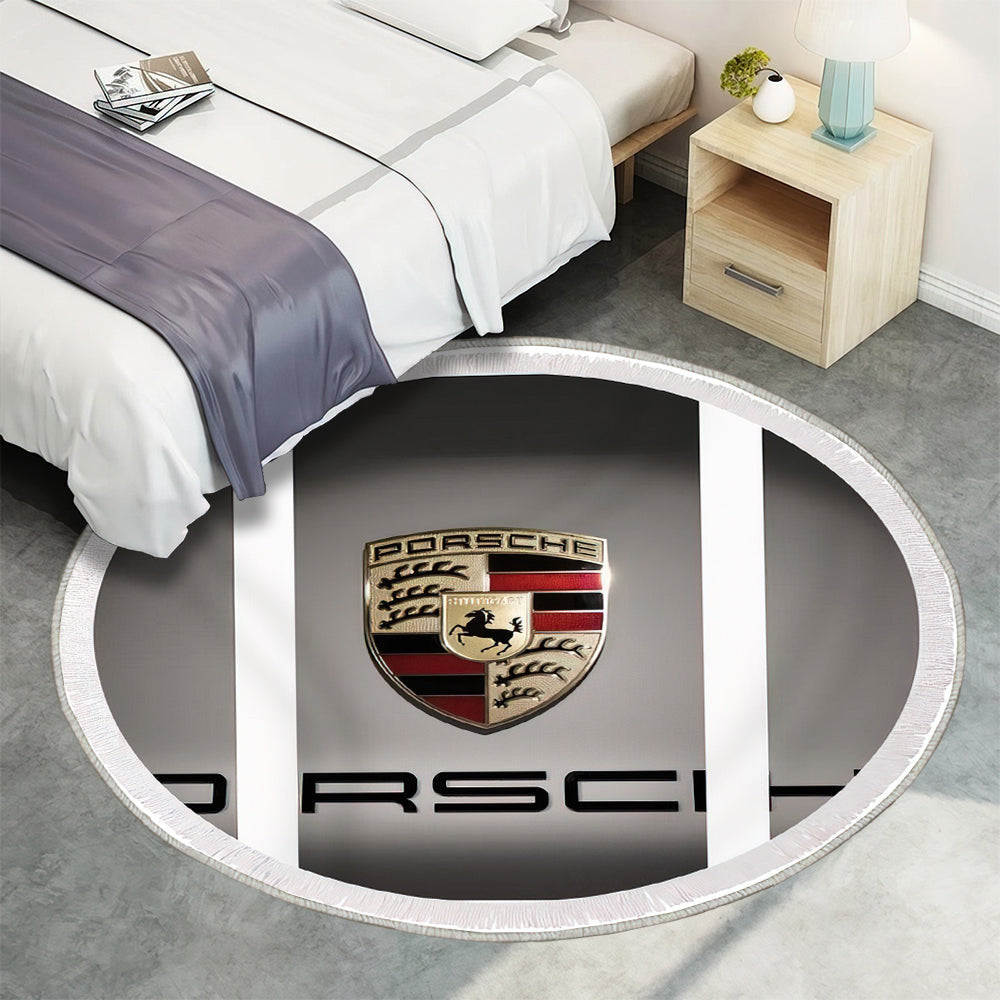 Porsche Auto Emblem Triptychon Teppich Rund, Teppiche - Outdoor Teppich Rund, Teppich Wohnzimmer, Carpet, Rug