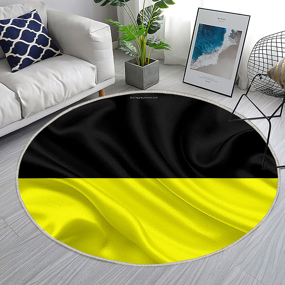 Flagge Aachen Seideneffekt Teppich Rund, Teppiche - Gelbe Schwarze Seidenflagge Outdoor Teppich Rund, Deutsche Stadt Teppich Wohnzimmer, Carpet, Rug