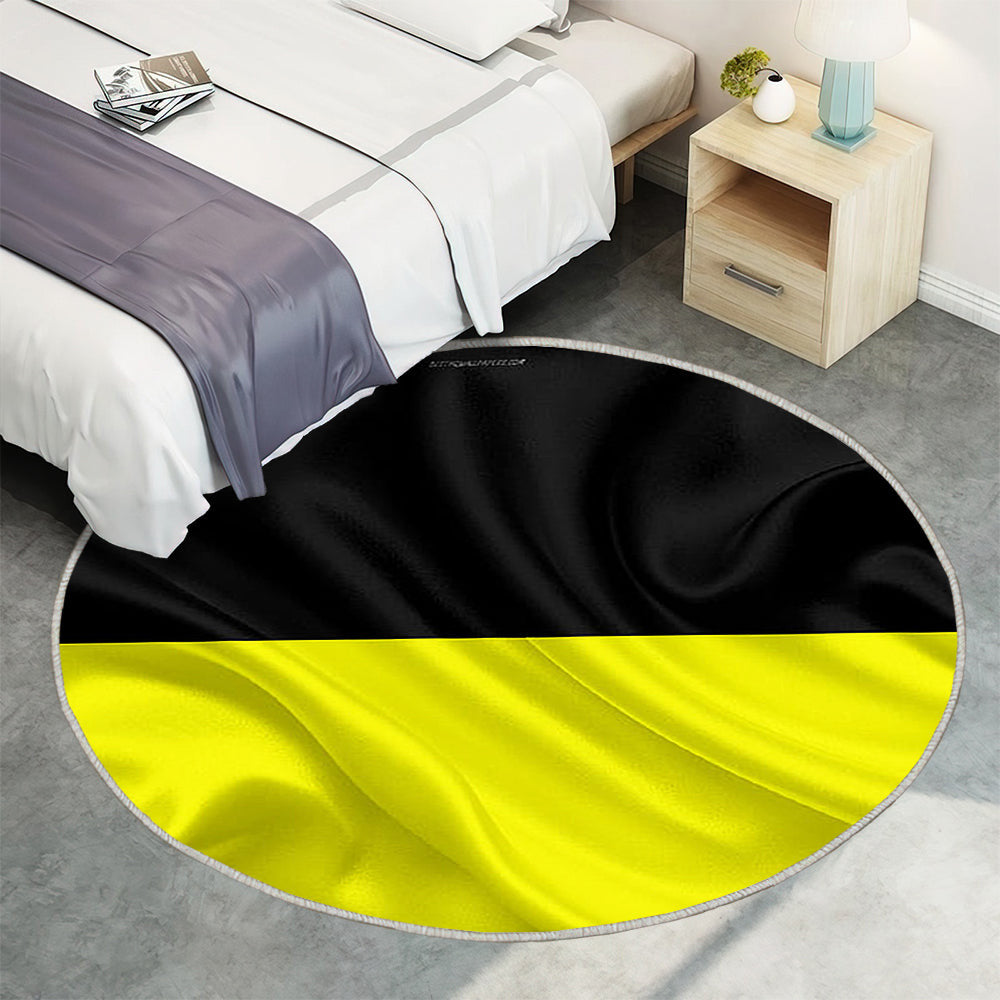Flagge Aachen Seideneffekt Teppich Rund, Teppiche - Gelbe Schwarze Seidenflagge Outdoor Teppich Rund, Deutsche Stadt Teppich Wohnzimmer, Carpet, Rug
