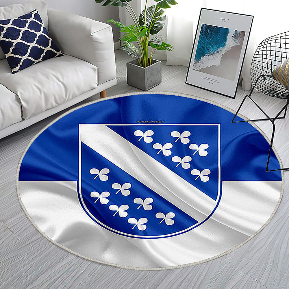 Flagge Kassel Seideneffekt Teppich Rund, Teppiche - Blau Weiße Seidenflagge Outdoor Teppich Rund, Wappen Teppich Wohnzimmer, Carpet, Rug