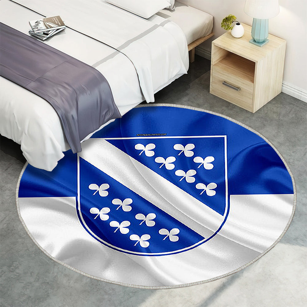 Flagge Kassel Seideneffekt Teppich Rund, Teppiche - Blau Weiße Seidenflagge Outdoor Teppich Rund, Wappen Teppich Wohnzimmer, Carpet, Rug