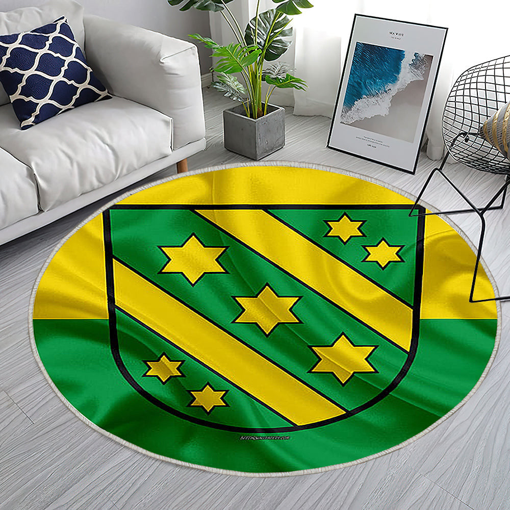 Flagge Von Reutlingen In Seidenoptik Teppich Rund, Teppiche - Gelbgrüne Seidenflagge Outdoor Teppich Rund, Wappen Teppich Wohnzimmer, Carpet, Rug