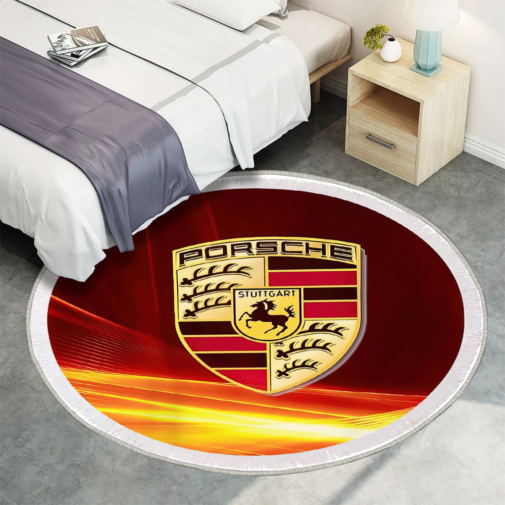 Porsche Logo010 Teppich Rund, Teppiche - Outdoor Teppich Rund, Teppich Wohnzimmer, Carpet, Rug