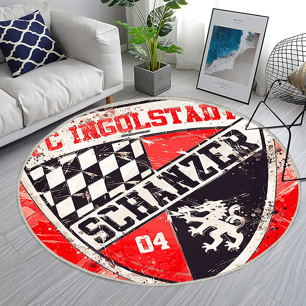 Fc Ingolstadt 04 Lackkunst Teppich Rund, Teppiche - Kreativ Outdoor Teppich Rund, Emblem Teppich Wohnzimmer, Carpet, Rug
