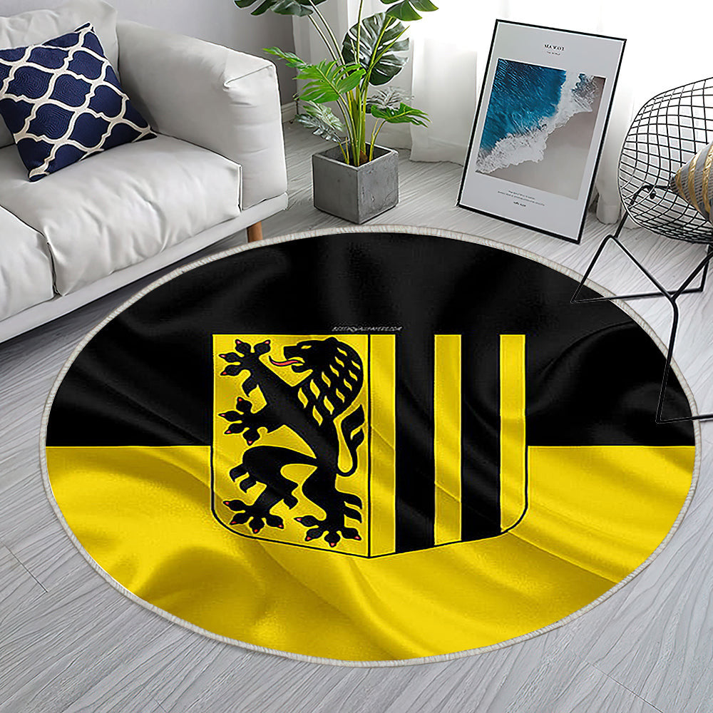 Flagge Dresden Seideneffekt Teppich Rund, Teppiche - Schwarze Seidengelbe Flagge Outdoor Teppich Rund, Wappen Teppich Wohnzimmer, Carpet, Rug