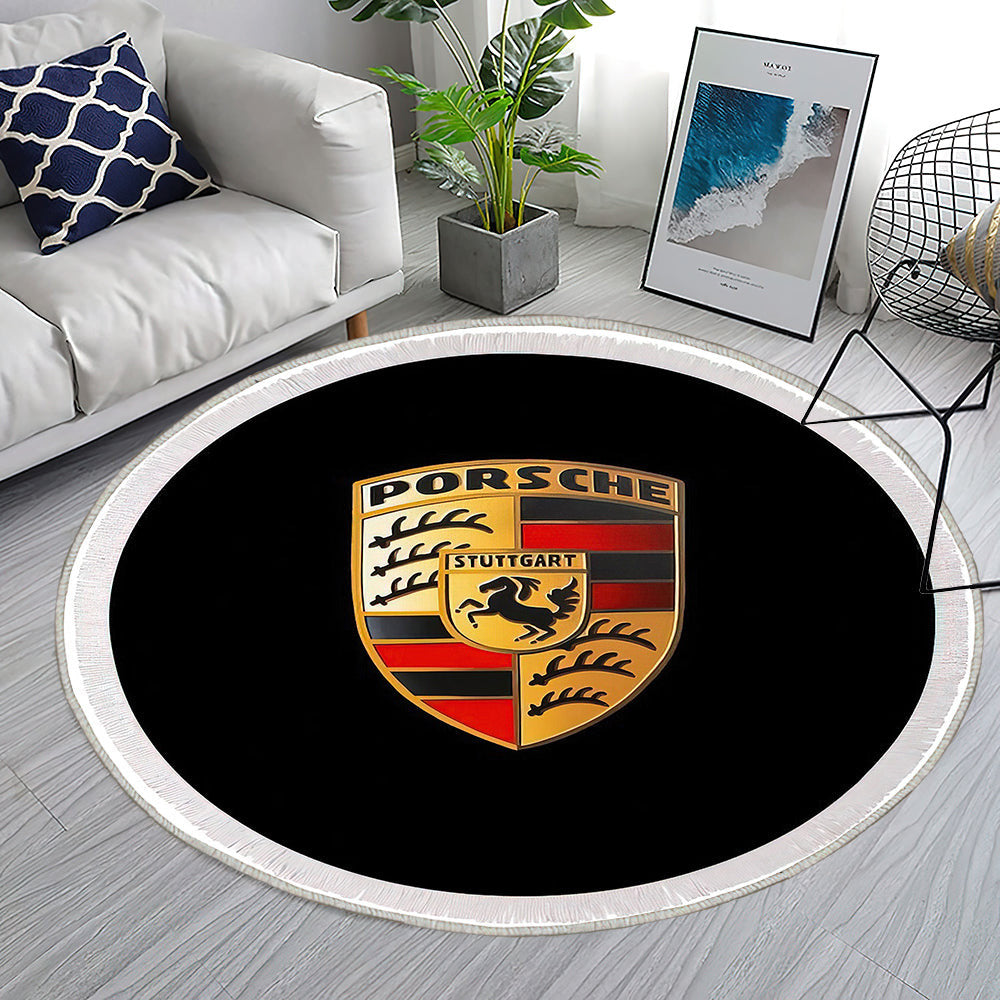 Porsche Logo002 Teppich Rund, Teppiche - Outdoor Teppich Rund, Teppich Wohnzimmer, Carpet, Rug