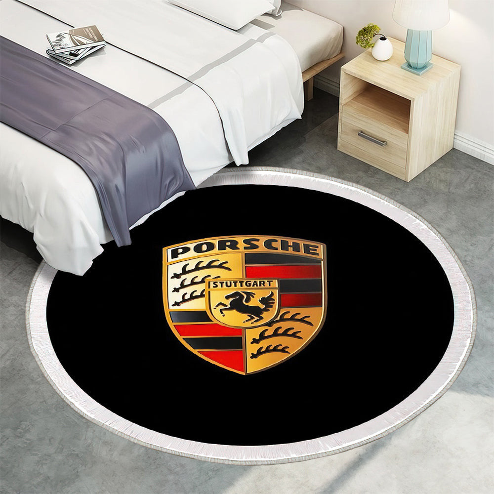 Porsche Logo002 Teppich Rund, Teppiche - Outdoor Teppich Rund, Teppich Wohnzimmer, Carpet, Rug