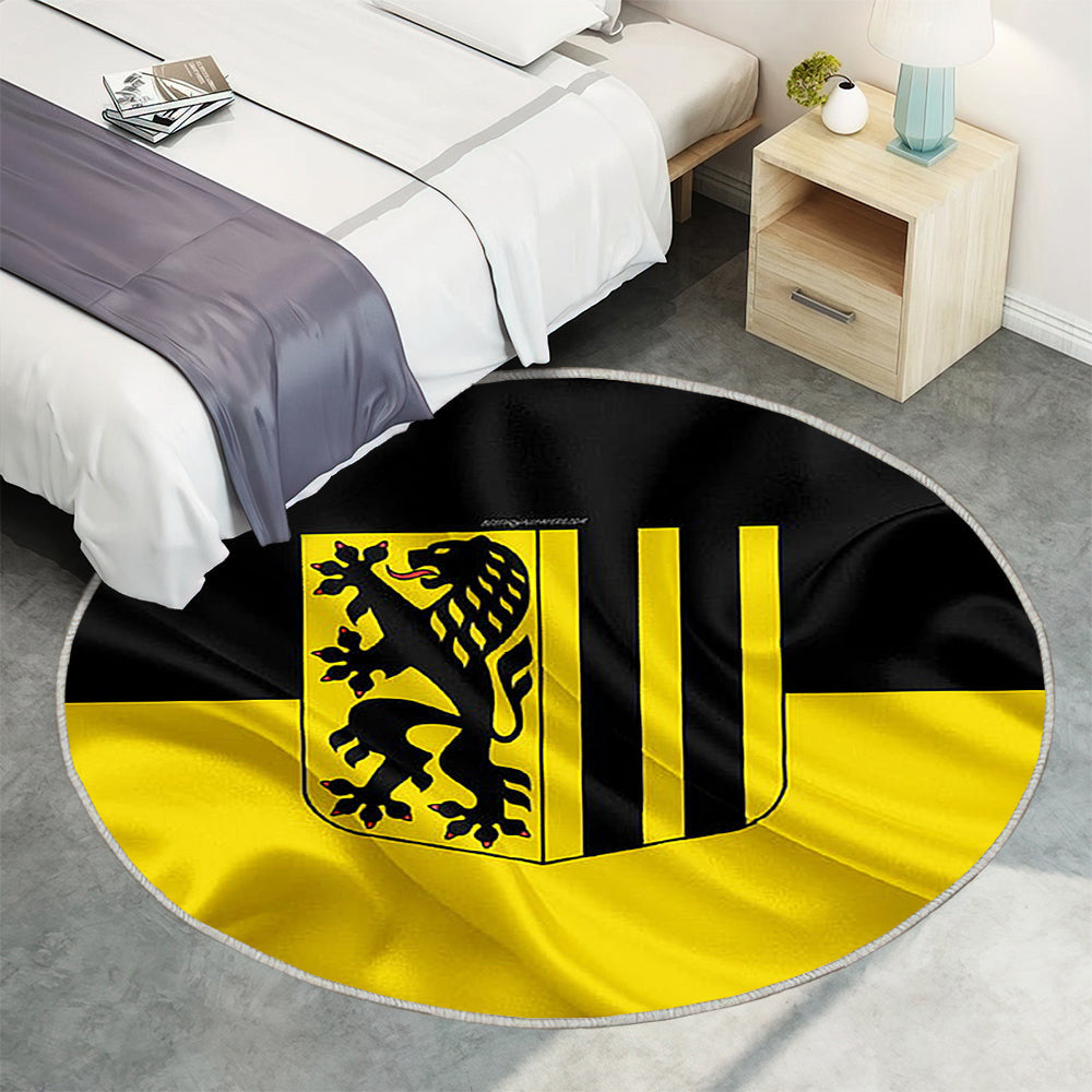 Flagge Dresden Seideneffekt Teppich Rund, Teppiche - Schwarze Seidengelbe Flagge Outdoor Teppich Rund, Wappen Teppich Wohnzimmer, Carpet, Rug