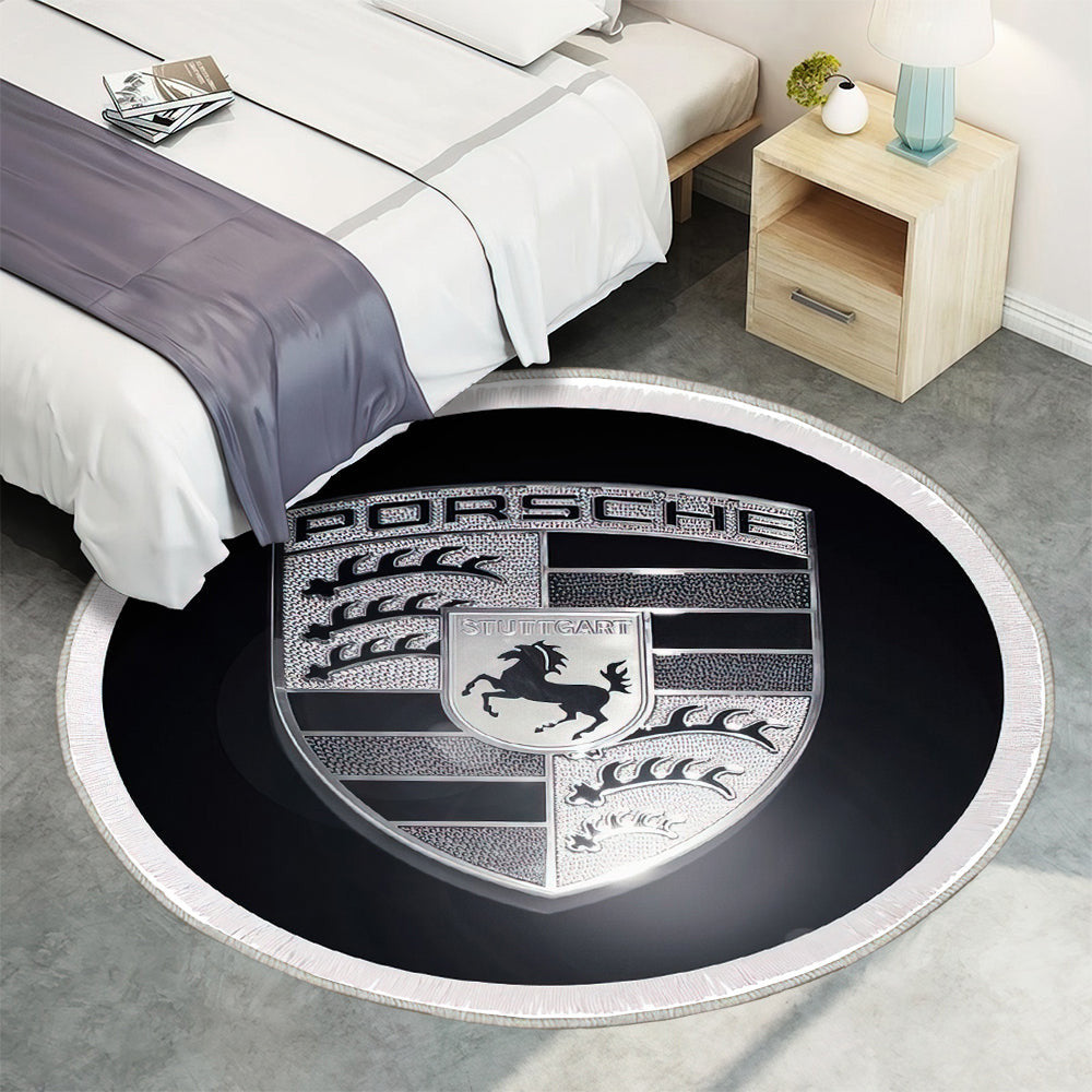 Porsche Autoemblem lokalisiertes Bw Teppich Rund, Teppiche - Outdoor Teppich Rund, Teppich Wohnzimmer, Carpet, Rug