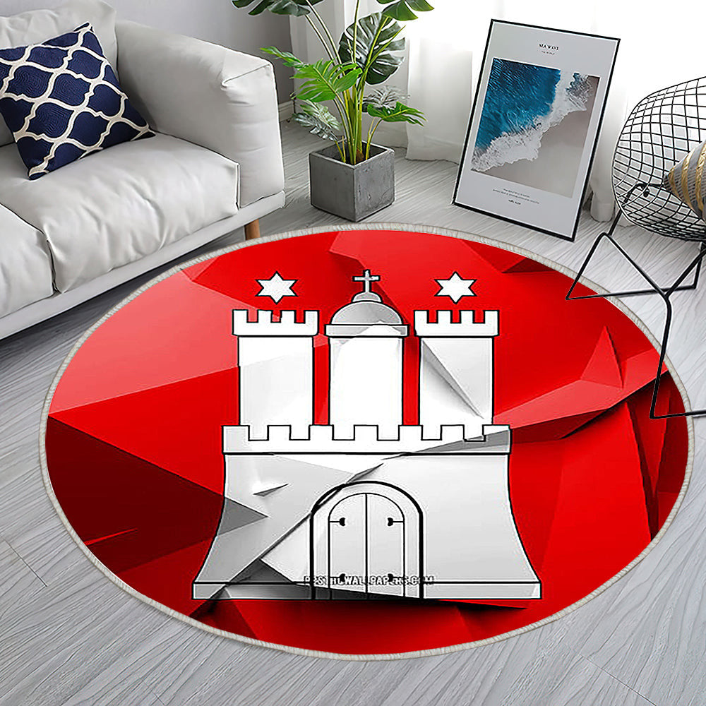 Flagge Von Hamburg Teppich Rund, Teppiche - Geometrische Kunst Outdoor Teppich Rund, Staaten Von Deutschland Teppich Wohnzimmer, Carpet, Rug