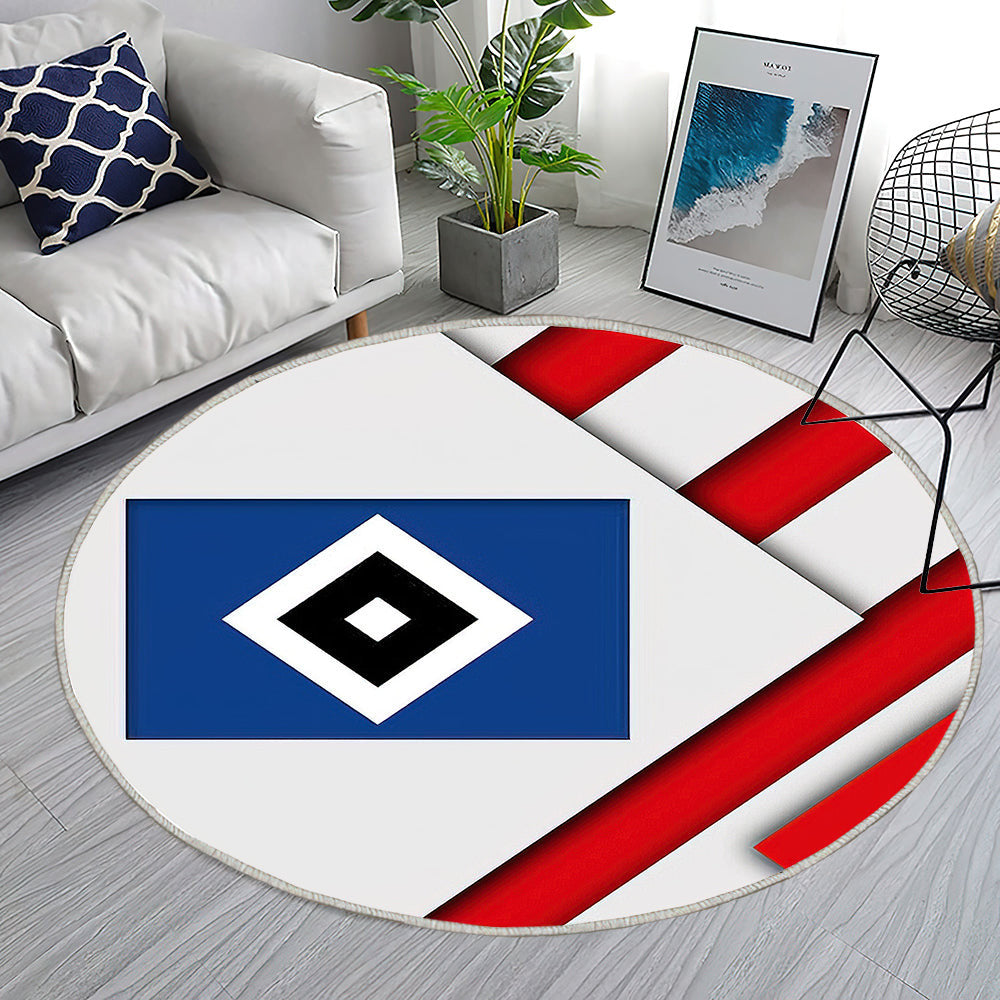 Rot Weiß Abstraktion Des Hamburger Sv Teppich Rund, Teppiche - Material Design Outdoor Teppich Rund, Hsv Emblem Teppich Wohnzimmer, Carpet, Rug