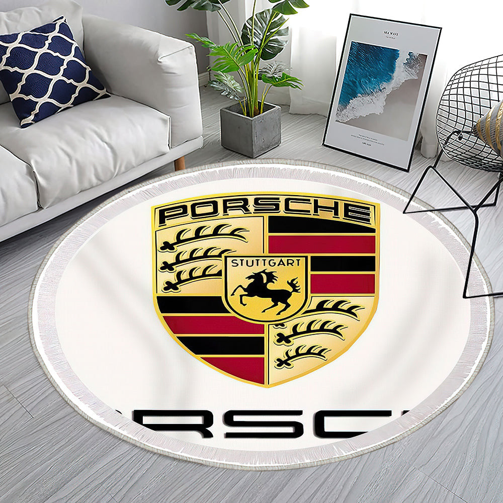Porsche Logo011 Teppich Rund, Teppiche - Outdoor Teppich Rund, Teppich Wohnzimmer, Carpet, Rug