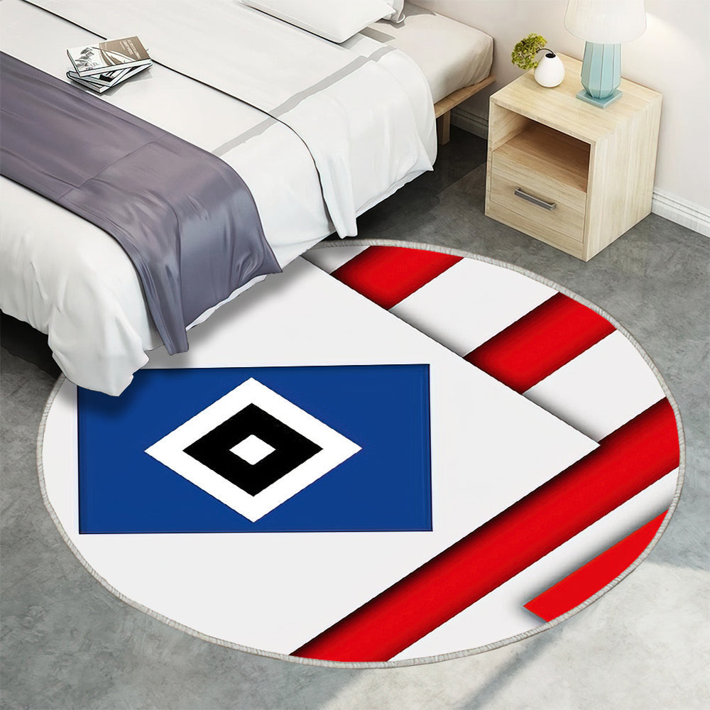 Rot Weiß Abstraktion Des Hamburger Sv Teppich Rund, Teppiche - Material Design Outdoor Teppich Rund, Hsv Emblem Teppich Wohnzimmer, Carpet, Rug