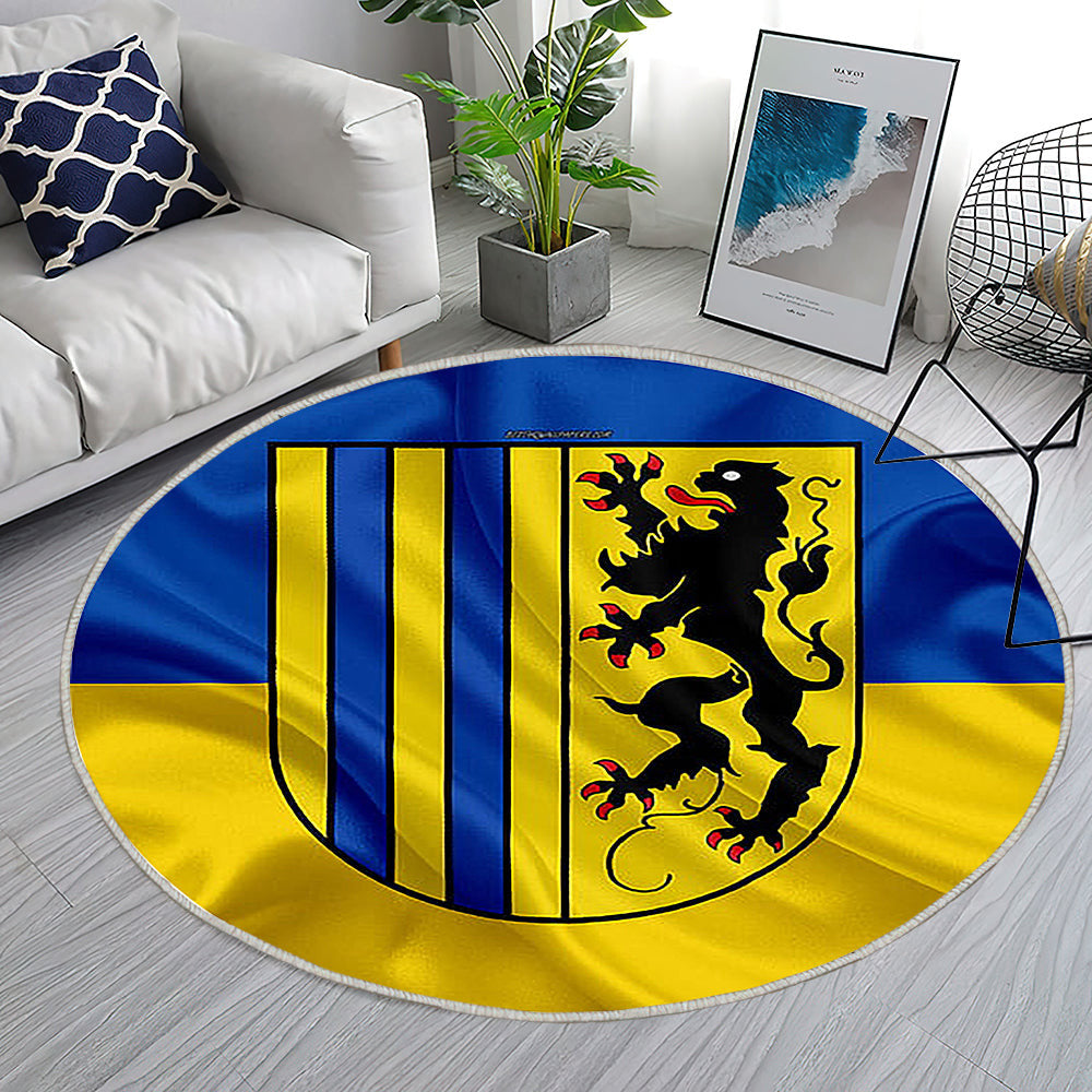 Flagge Von Chemnitz Seideneffekt Teppich Rund, Teppiche - Blau Gelbe Seidenflagge Outdoor Teppich Rund, Wappen Teppich Wohnzimmer, Carpet, Rug