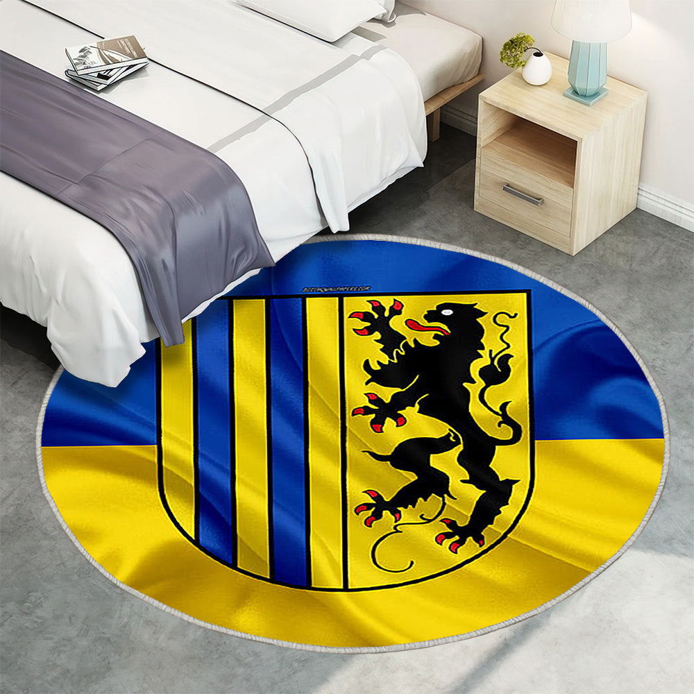 Flagge Von Chemnitz Seideneffekt Teppich Rund, Teppiche - Blau Gelbe Seidenflagge Outdoor Teppich Rund, Wappen Teppich Wohnzimmer, Carpet, Rug