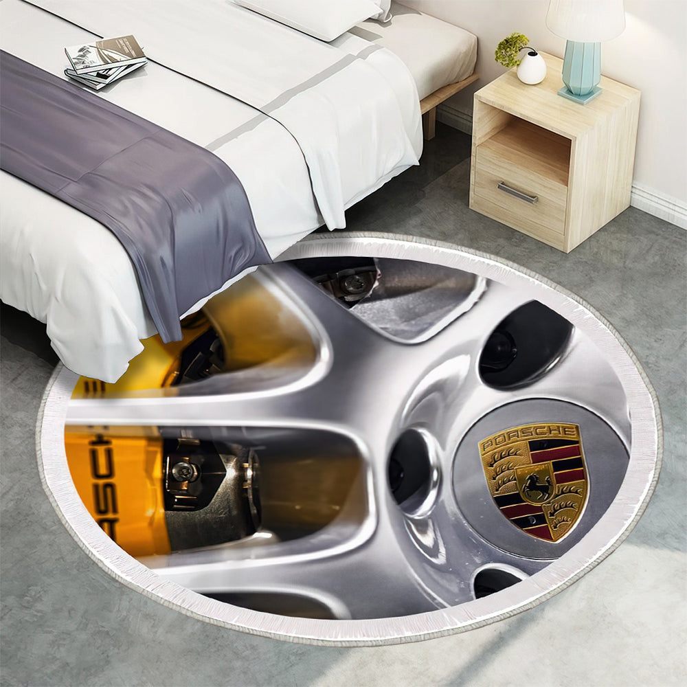 Porsche Rad Teppich Rund, Teppiche - Outdoor Teppich Rund, Teppich Wohnzimmer, Carpet, Rug